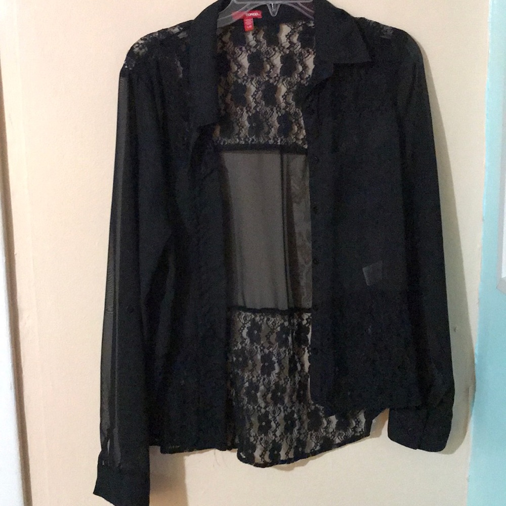 Collar long sleeve Floral see through